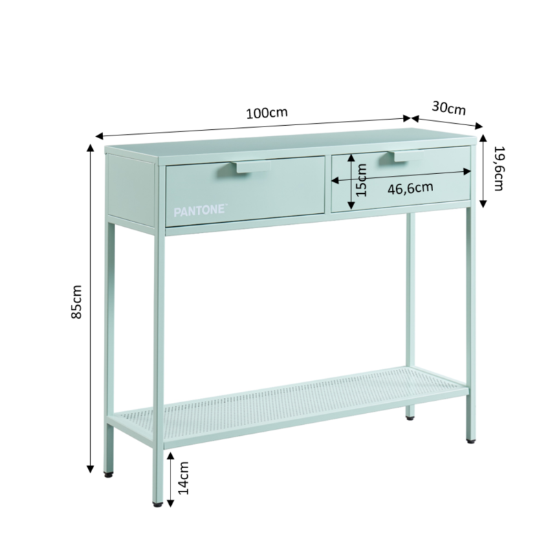 Console PANTONE métal vert menthe 100cm