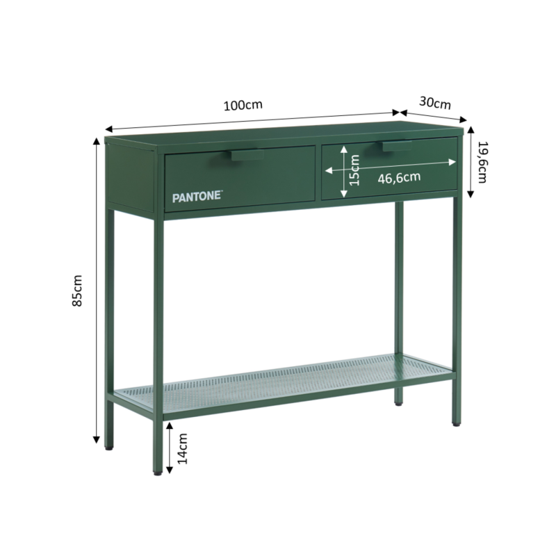 Console PANTONE métal kaki 100cm