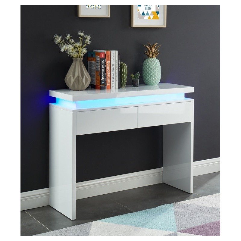Console à led COSMOS laqué blanc brillant 100cm