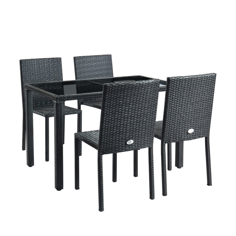 Ensemble repas TABLECHAIRP 4 places en résine tressée noire