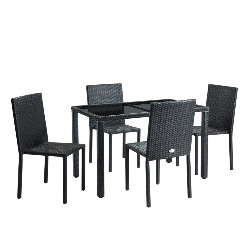Ensemble repas TABLECHAIRP 4 places en résine tressée noire