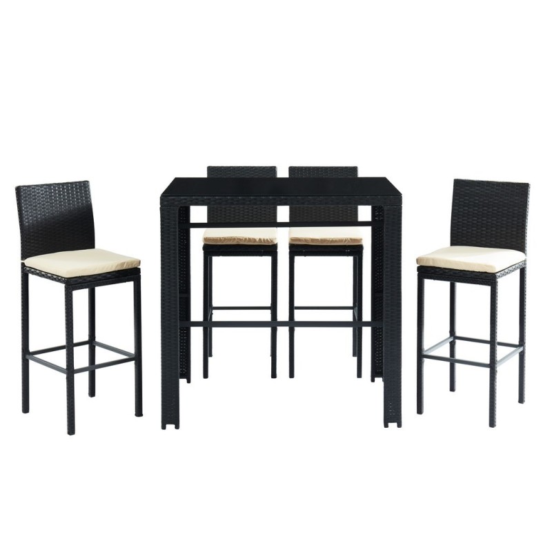 Ensemble repas bar KEA En Résine Tressée noire 4 Places