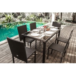 Ensemble repas de jardin TABLECHAIR En Résine Tressée noire 6 Places