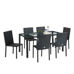 Ensemble repas de jardin TABLECHAIR En Résine Tressée noire 6 Places