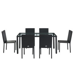 Ensemble repas de jardin TABLECHAIR En Résine Tressée noire 6 Places