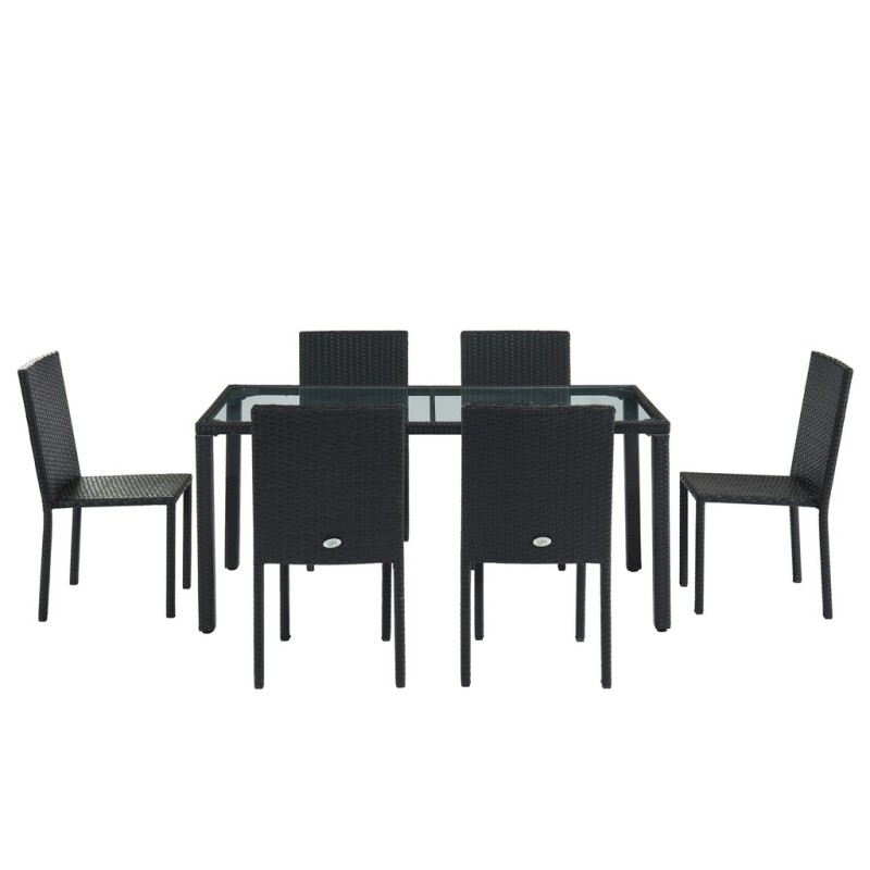 Ensemble repas de jardin TABLECHAIR En Résine Tressée noire 6 Places