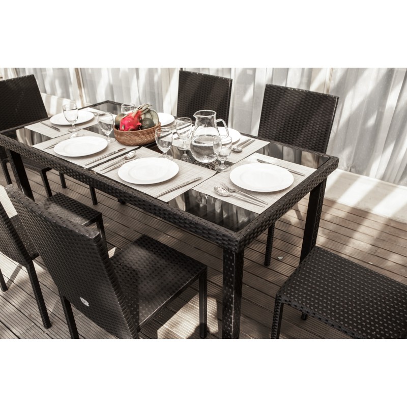Ensemble repas de jardin TABLECHAIR En Résine Tressée noire 6 Places
