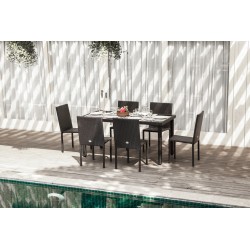 Ensemble repas de jardin TABLECHAIR En Résine Tressée noire 6 Places