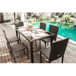 Ensemble repas TABLECHAIR2 6 places en resine tressée noire