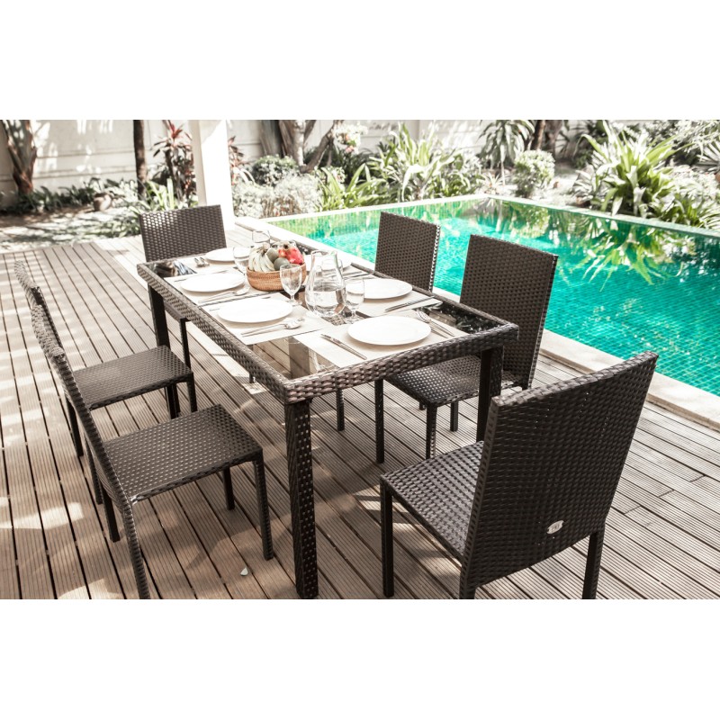 Ensemble repas TABLECHAIR2 6 places en resine tressée noire