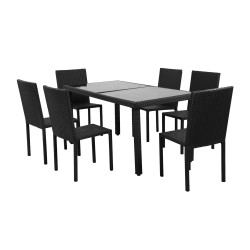 Ensemble repas TABLECHAIR2 6 places en resine tressée noire