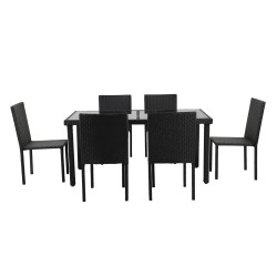 Ensemble repas TABLECHAIR2 6 places en resine tressée noire