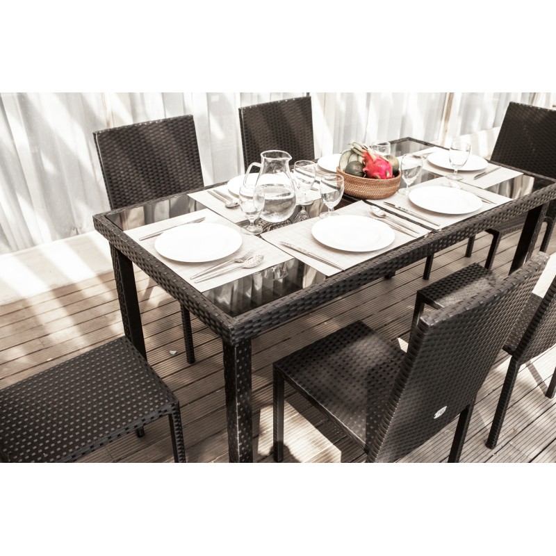 Ensemble repas TABLECHAIR2 6 places en resine tressée noire