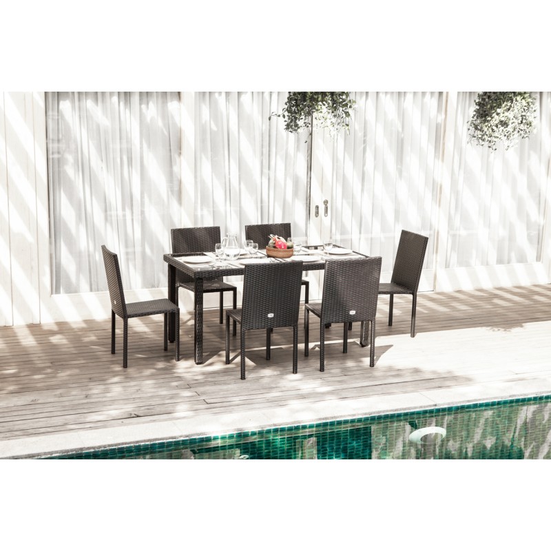 Ensemble repas TABLECHAIR2 6 places en resine tressée noire