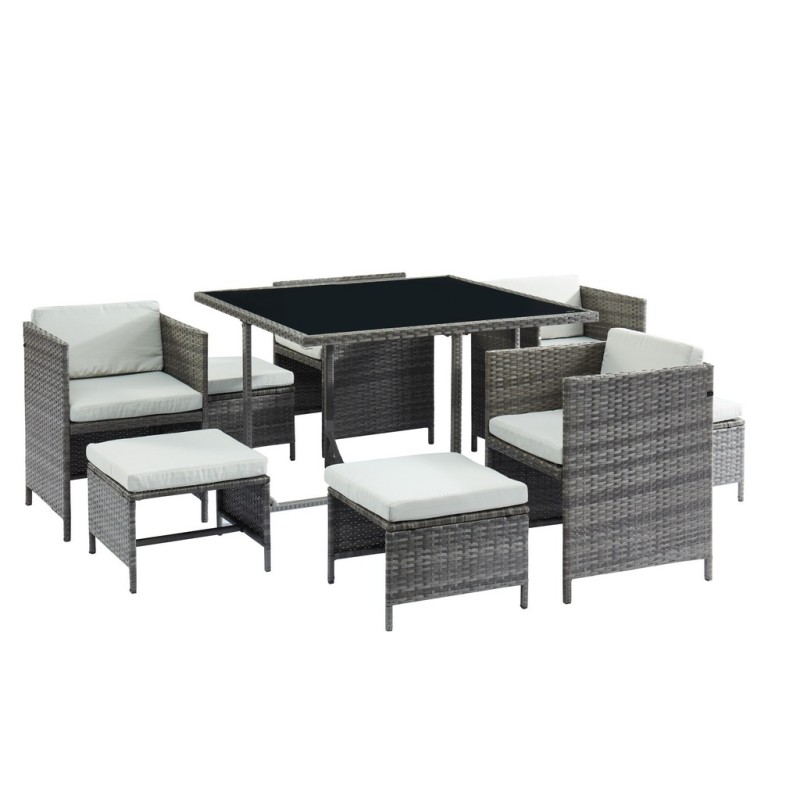 Salon de jardin CARIOCA En Résine Tressée Grise 4 Places