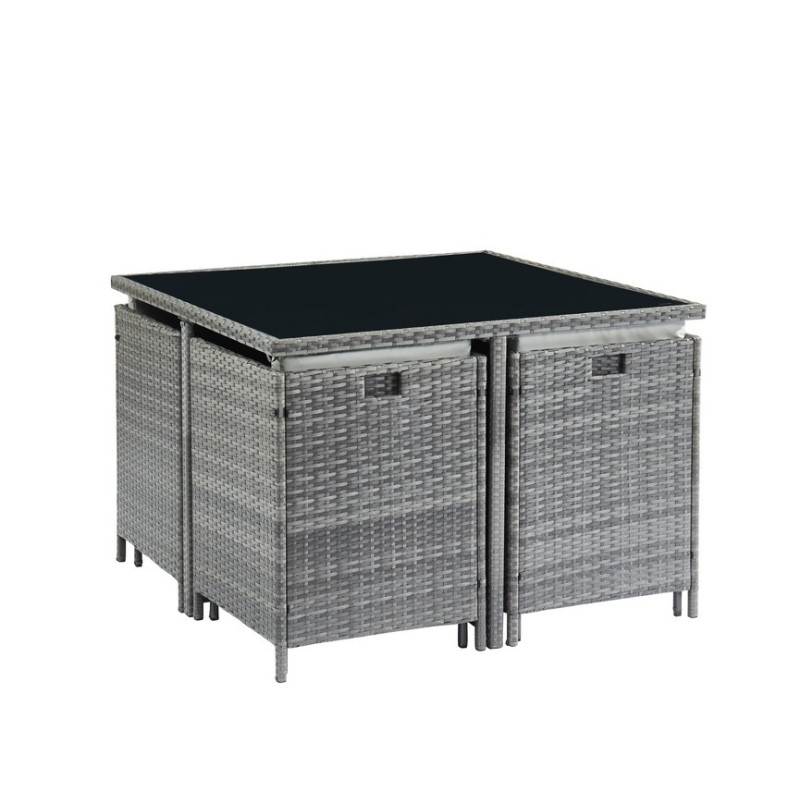 Salon de jardin CARIOCA En Résine Tressée Grise 4 Places