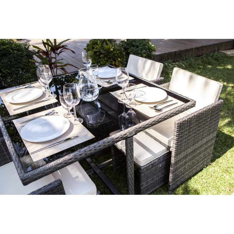 Salon de jardin CARIOCA En Résine Tressée Grise 4 Places