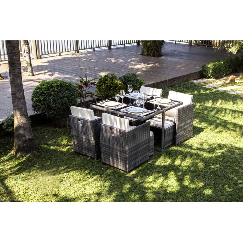 Salon de jardin CARIOCA En Résine Tressée Grise 4 Places