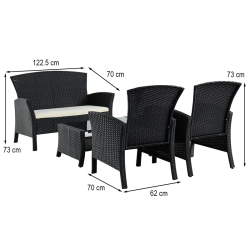 Salon de Jardin FIDJI 4 places en résine tressée noire et coussins beige