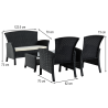 Salon de Jardin FIDJI 4 places en résine tressée noire et coussins beige