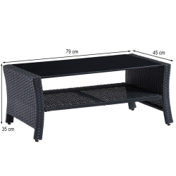 Salon de Jardin FIDJI 4 places en résine tressée noire et coussins beige