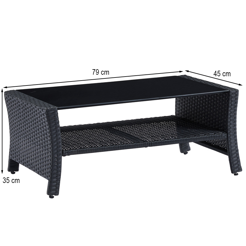 Salon de Jardin FIDJI 4 places en résine tressée noire et coussins beige