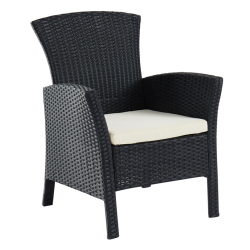 Salon de Jardin FIDJI 4 places en résine tressée noire et coussins beige