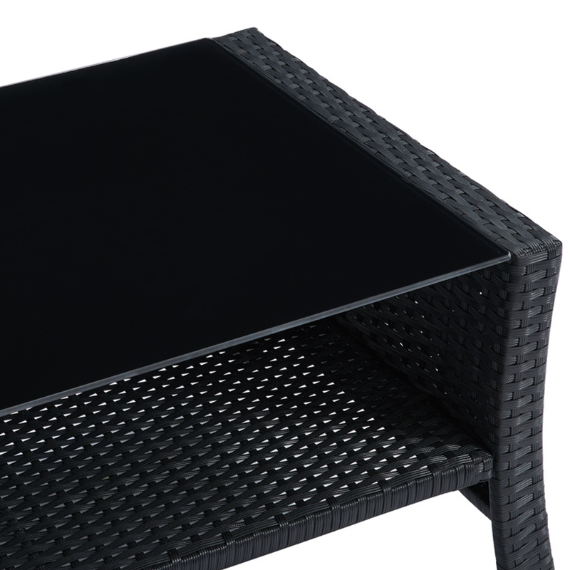 Salon de Jardin FIDJI 4 places en résine tressée noire et coussins beige