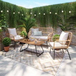 Salon de jardin ARIEL Coussins beige En Acier et Rotin Naturel