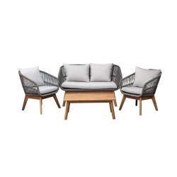 Salon de jardin IDCMAUI 4 places en acier et corde coloris gris