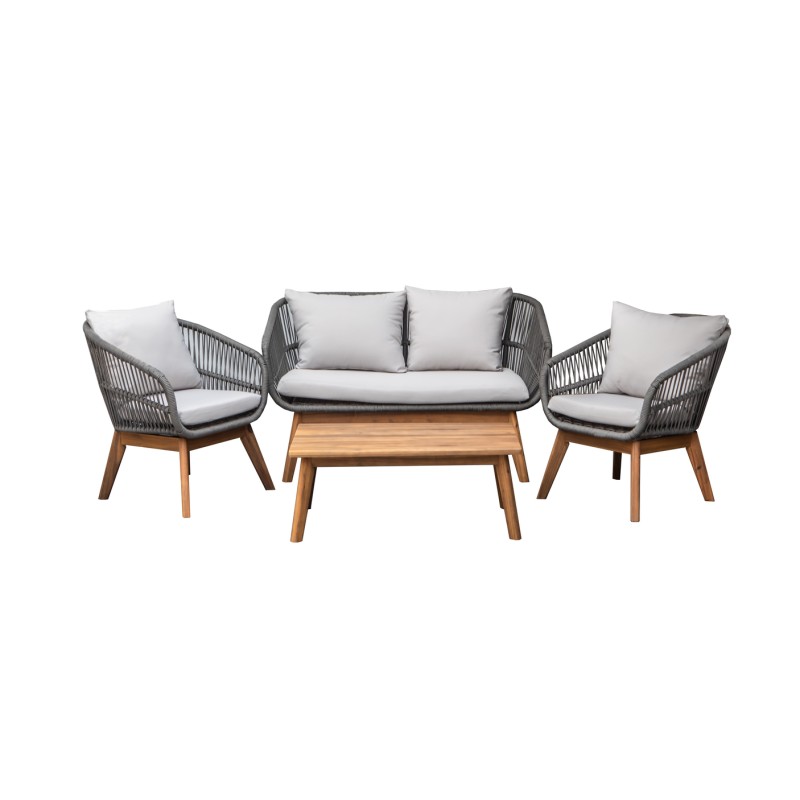 Salon de jardin IDCMAUI 4 places en acier et corde coloris gris