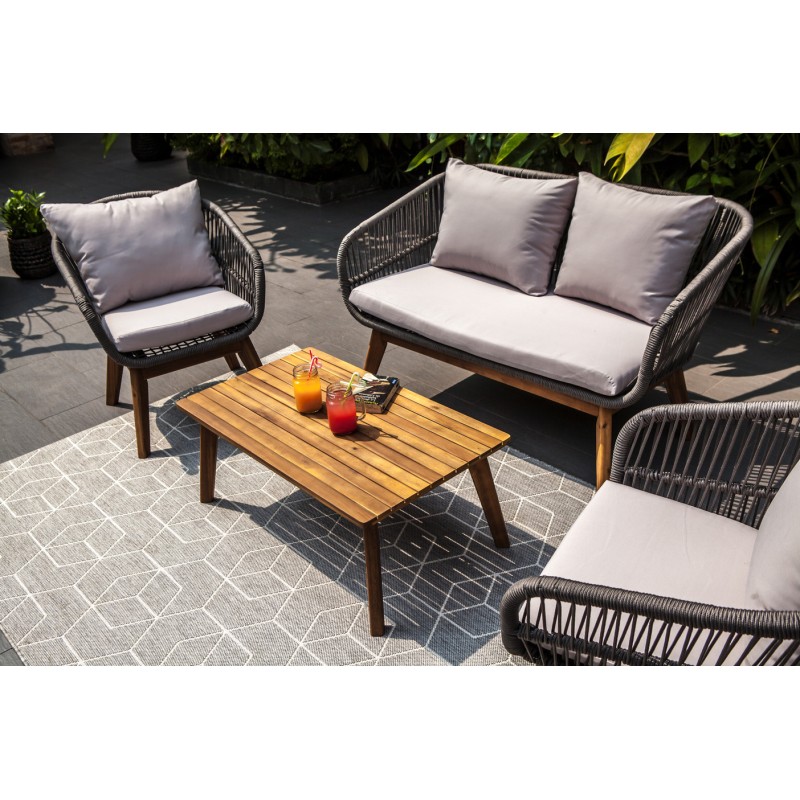 Salon de jardin IDCMAUI 4 places en acier et corde coloris gris