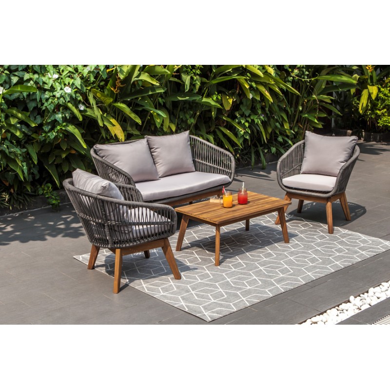 Salon de jardin IDCMAUI 4 places en acier et corde coloris gris