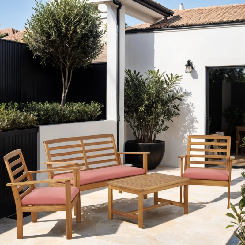 Salon de jardin LOMA 4 places en bois d'acacia FSC coloris terracota