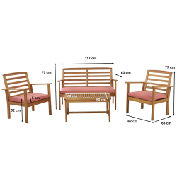Salon de jardin LOMA 4 places en bois d'acacia FSC coloris terracota