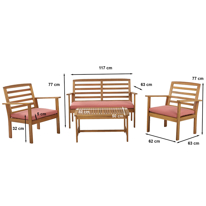 Salon de jardin LOMA 4 places en bois d'acacia FSC coloris terracota