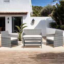 CLEO Salon de jardin 4 places en résine tressée grise