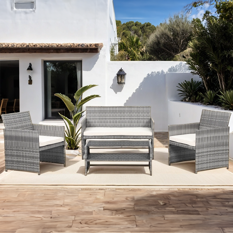 CLEO Salon de jardin 4 places en résine tressée grise