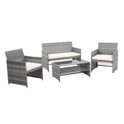 CLEO Salon de jardin 4 places en résine tressée grise