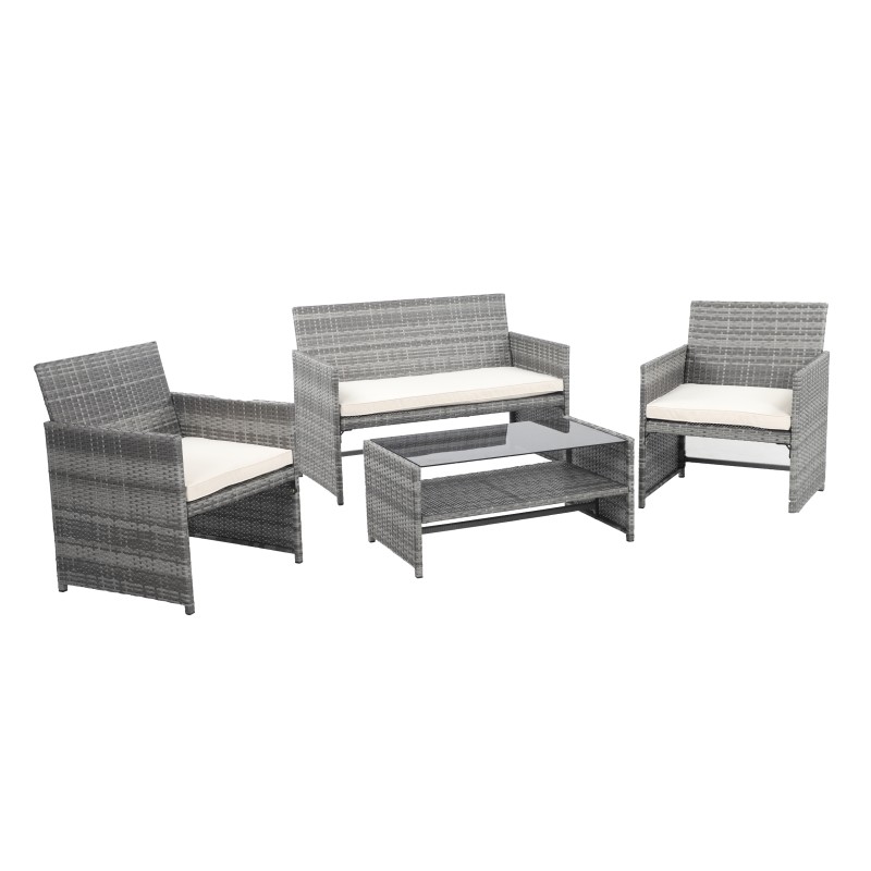 CLEO Salon de jardin 4 places en résine tressée grise