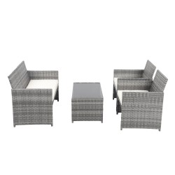 CLEO Salon de jardin 4 places en résine tressée grise