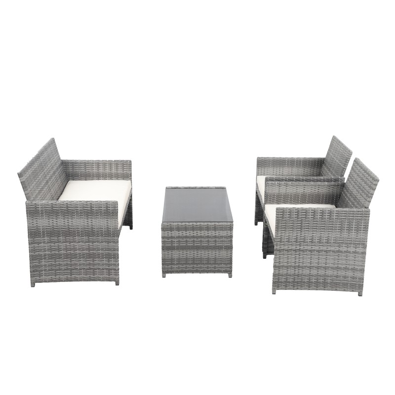 CLEO Salon de jardin 4 places en résine tressée grise