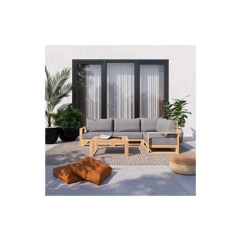Salon de jardin EDEN en bois d'acacia 4 places coussins coloris gris chiné