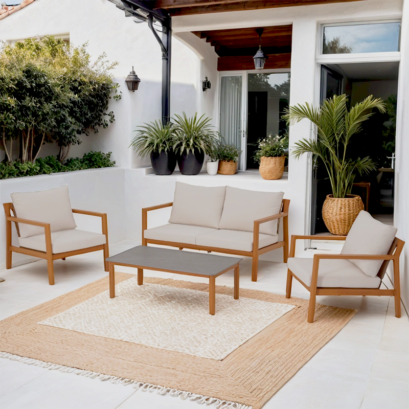 Salon de jardin MADINA 4 places en aluminium effet bois coloris beige sable