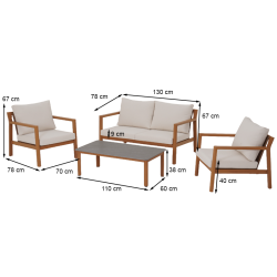 Salon de jardin MADINA 4 places en aluminium effet bois coloris beige sable