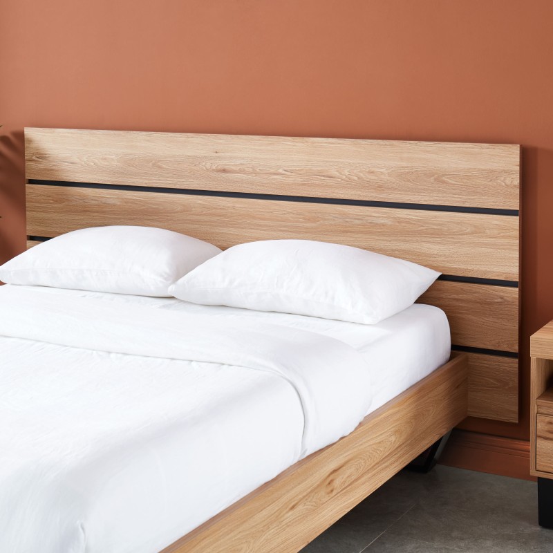 Lit FELIX effet chêne et métal noir 140x190 sommier inclus