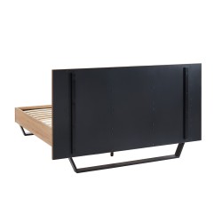 Lit FELIX effet chêne et métal noir 140x190 sommier inclus