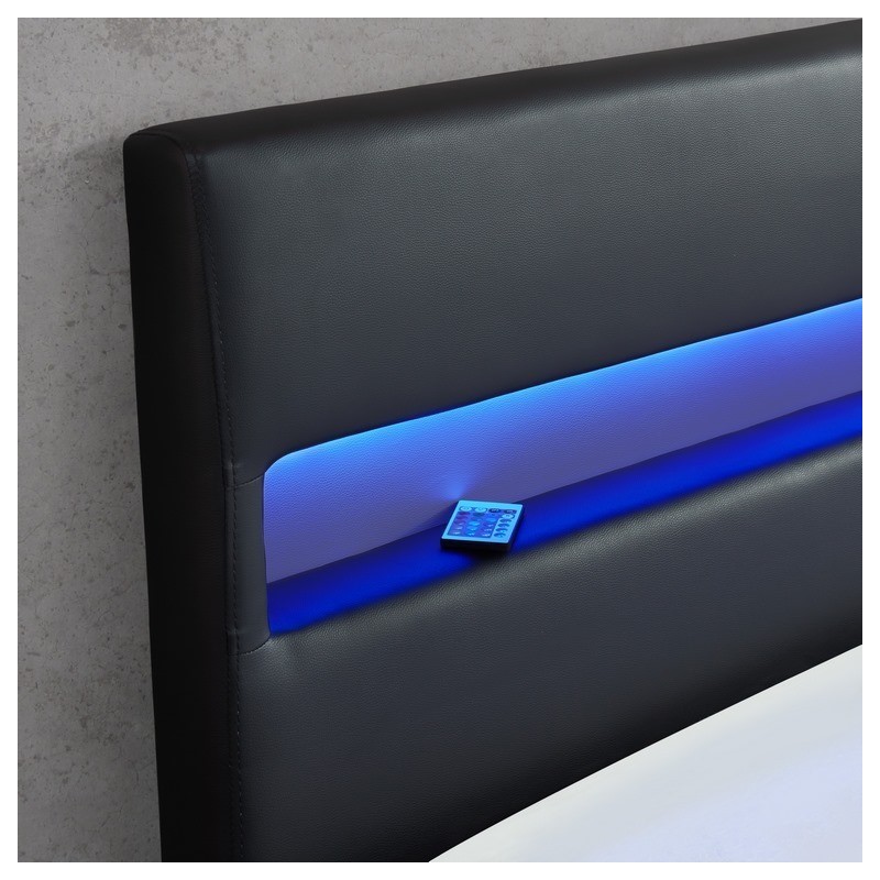 Lit coffre LUMINA avec led simili noir 140x190 sommier inclus