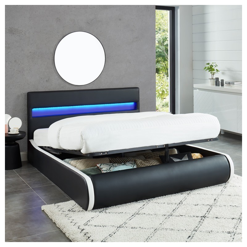 Lit coffre LUMINA simili noir 160x200 sommier inclus