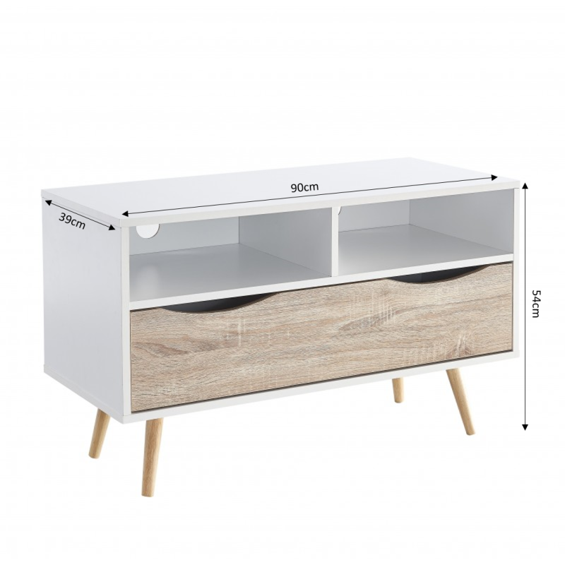 Meuble tv BELA blanc et effet chêne 90cm